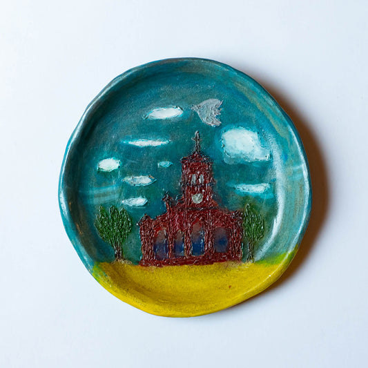 久保晶 | 絵皿「晴れの教会」